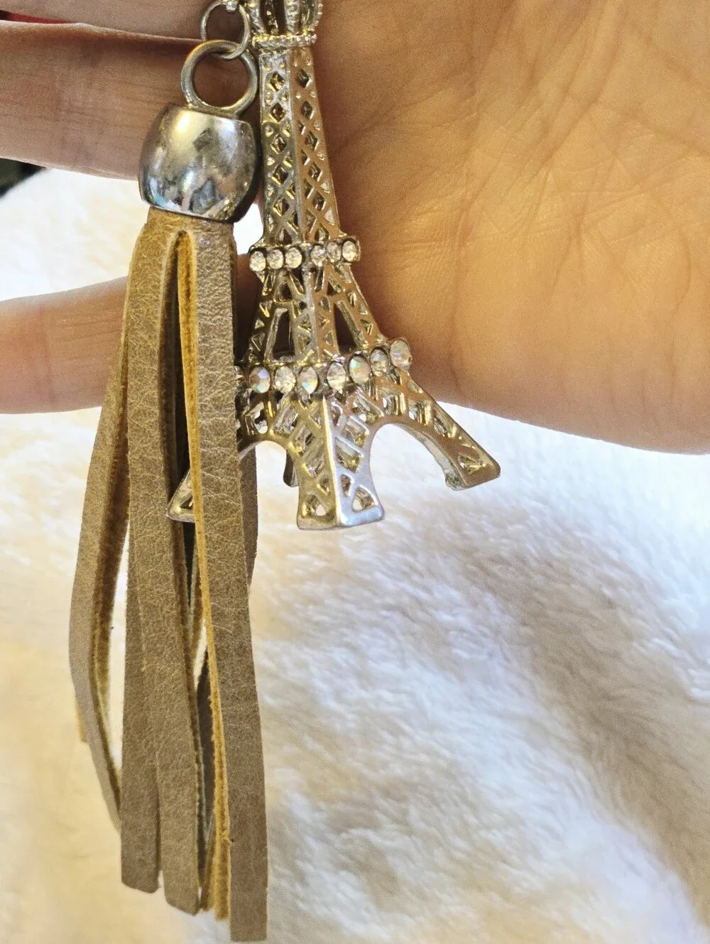 Eiffel Tower Tassel Keychain - Gold Tassel with Silver Charm